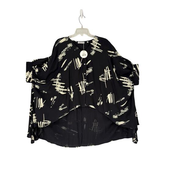 Patrizia Luca Milano Short Sleeve High Low Button Up Artsy Relaxed Top One Size - Picture 4 of 9